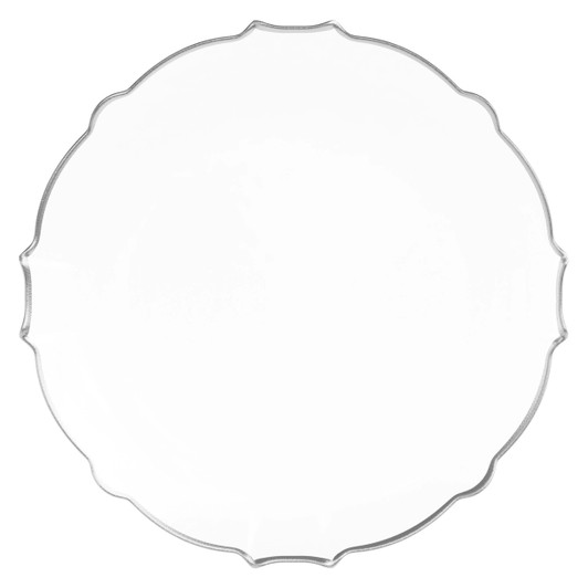 Clear w/ Silver Border 10 Inch Plastic Party Petal Plates