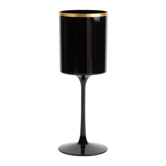 Wine Glass Black w/ Gold Rim 9 oz Plastic Wedding - 5 Count