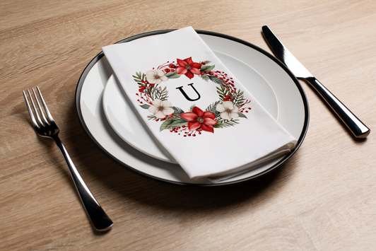 Disposable Paper Guest Towel With Christmas Flower Monogram "U" - Pack of 16