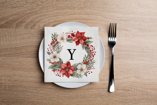 Disposable Paper Cocktail Napkins With Christmas Flower Monogram "Y" - Pack of 20