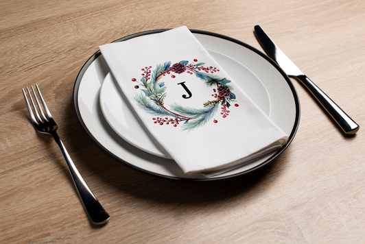 Disposable Paper Guest Towel With Holiday Watercolor Flower Monogram "J" - Pack of 16