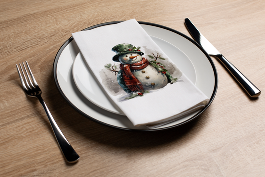 Green Hat Snowman Christmas Disposable Airlaid Buffet / Guest Towel - Pack of 16