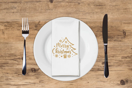 Gold Merry Christmas Disposable Airlaid Buffet / Guest Towel - Pack of 16