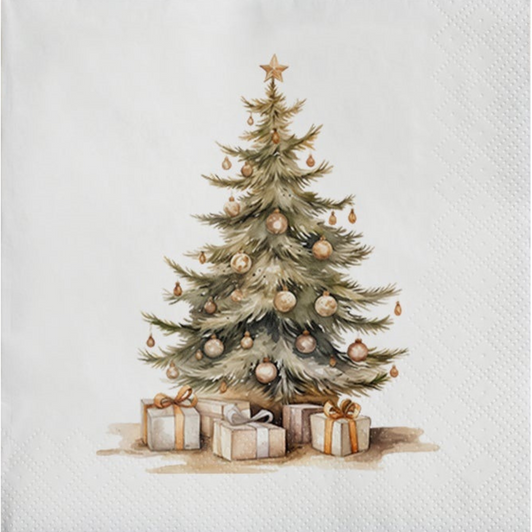 Watercolor Christmas Tree Disposable Christmas Airlaid Buffet / Cocktail Napkin - Pack of 20