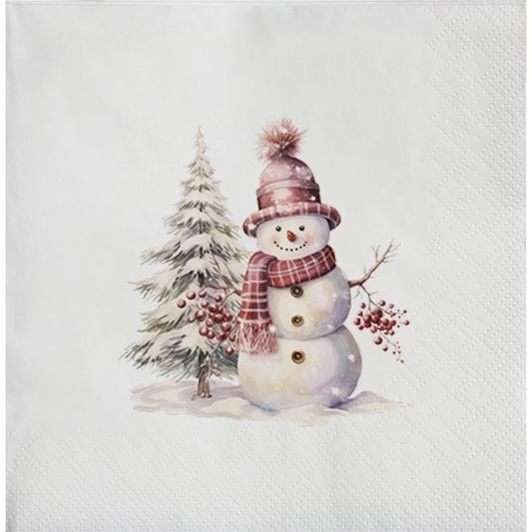 Red Checkered Snowman Disposable Christmas Airlaid Buffet / Cocktail Napkin - Pack of 20