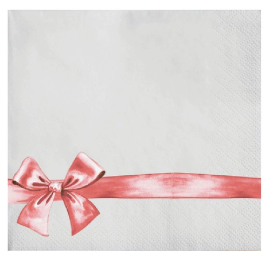Red Gift Bow Disposable Airlaid Buffet / Cocktail Napkin - Pack of 20