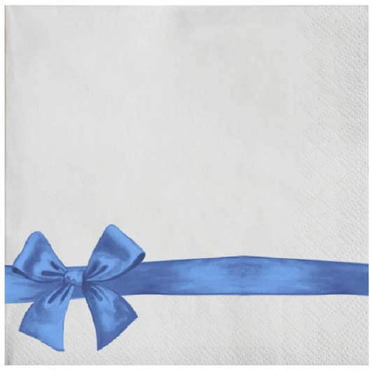 Blue Gift Bow Disposable Airlaid Buffet / Cocktail Napkin - Pack of 20