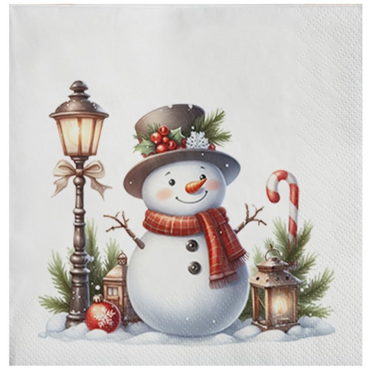 Jolly Snowman Disposable Airlaid Christmas Buffet / Cocktail Napkin - Pack of 20