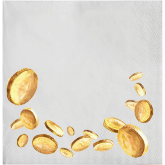 Chanukah Falling Gelt Disposable Airlaid Buffet / Cocktail Napkin - Pack of 20