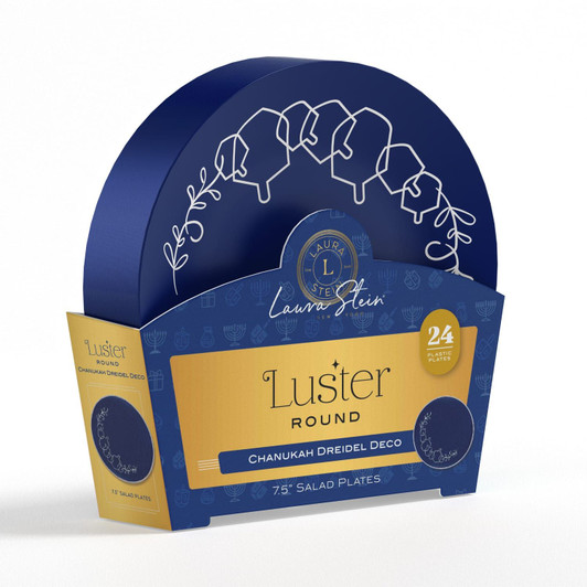 Chanukah 7.5" Blue w/ White Sil Round Dreidel Deco Disposable Round Plastic Party Salad Plates - 24 Count