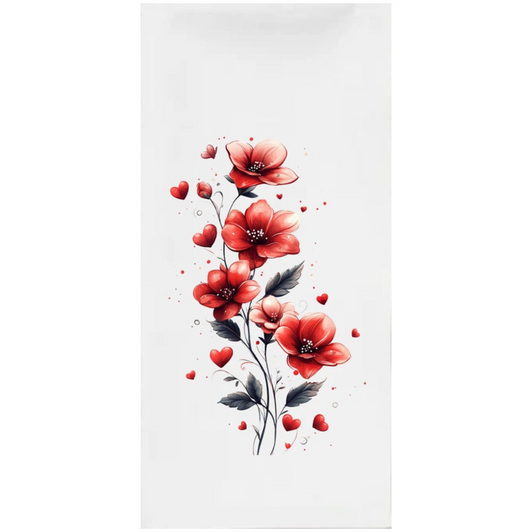 Red Flower Hearts Disposable Airlaid Buffet / Guest Towel - Pack of 16