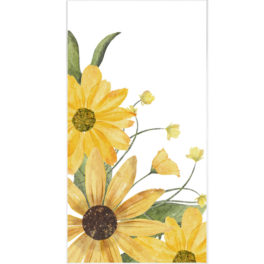 Yellow Watercolor Corner Flowers Disposable Airlaid Buffet / Guest Towel - Pack of 16