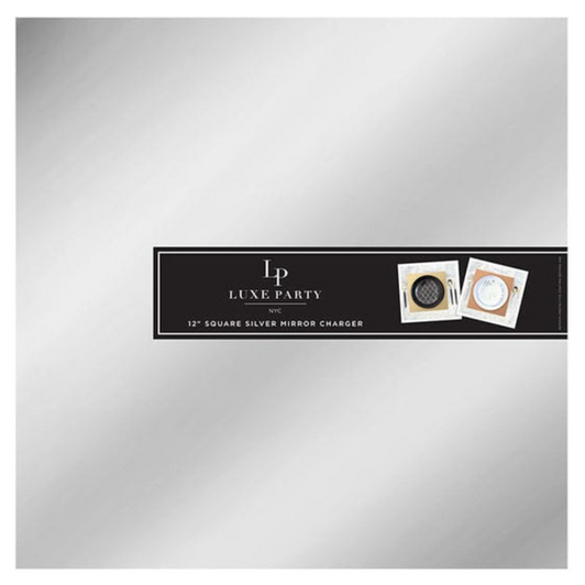 12" Silver Square Light Weight Mirror Charger Party Plate