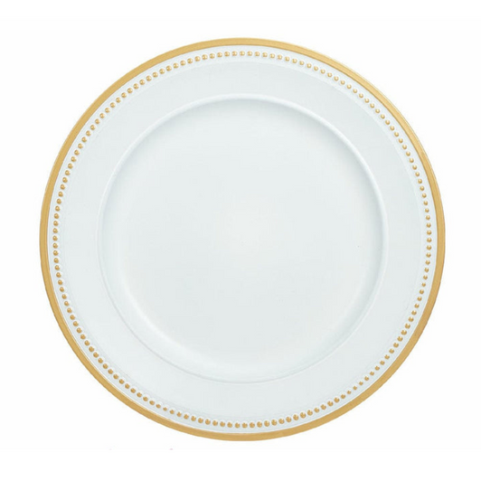 Elegant White w/ Gold Border Beaded Round 13" Plastic Party Plate | 1 Charger