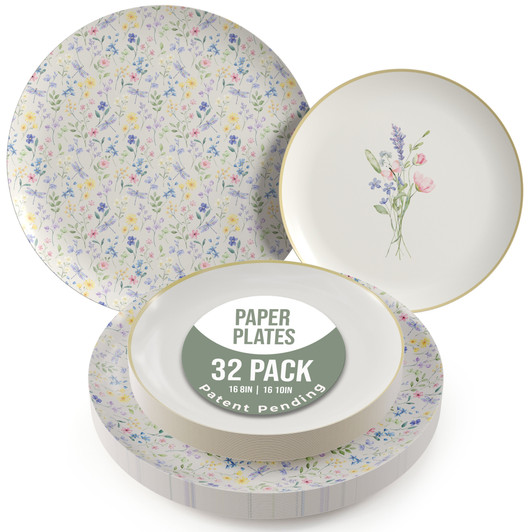 Earthtrends Charm Design 8" x 10" Paper Dinner and Salad Plastic Party Plate -  32 Count