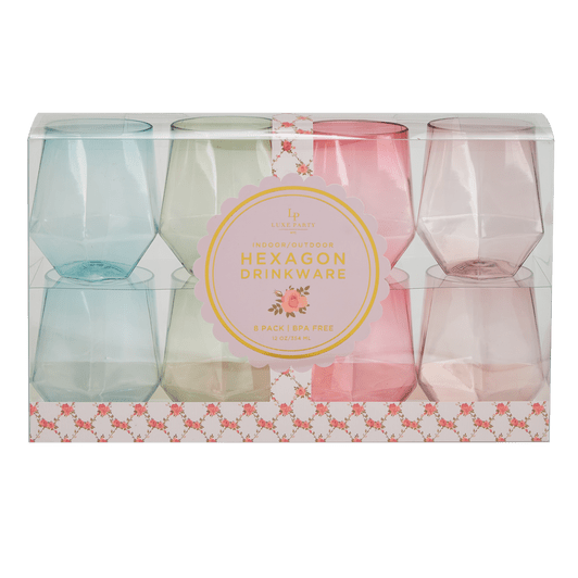 Upscale Round Assorted 12 Oz Plastic Wine Goblets - 8 Reusable Party Cups for Events