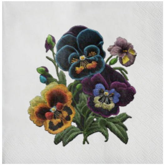 Embroidered Floral Disposable Airlaid Buffet / Cocktail Napkin - Pack of 20