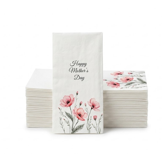 Happy Mother’s Day Linen-Feel Guest Towels - Printed Airlaid Disposable Hand Towels, Soft & Elegant, 16 Pack