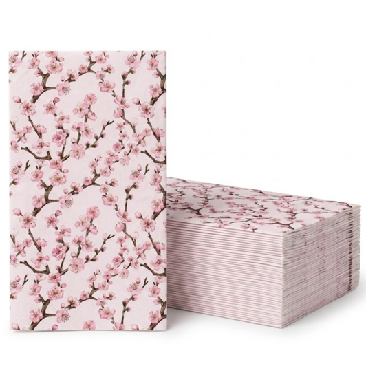 Cherry Blossoms II Disposable Airlaid Buffet/Guest Towels, Soft Luxury Linen-Feel Napkins for Parties, Weddings & Events - 16 Pack