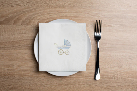 Altoona Design Blue Baby Carriage Disposable Airlaid Buffet / Cocktail - Premium Airlaid Linen-Feel Disposable Hand Towels for Birthday Party, Baby Shower & Event Decor - 20 Pack