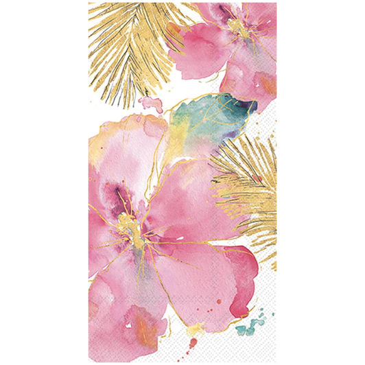 Boston International Dinner Napkins Disposable 3-Ply Paper Hand Towels, 8.5" x 4.5", Flamingo Fever Flower (Cream), 16-Count