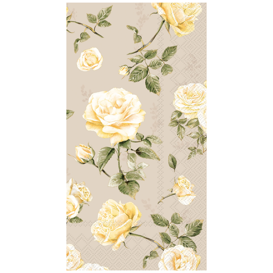 Boston International Vintage Cream Rose Floral 3-Ply Paper Napkins, Soft & Absorbent Decorative Disposable Hand Towels