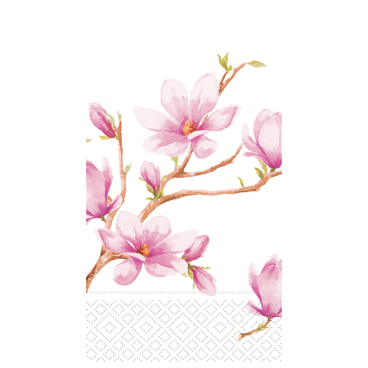 Boston International Pink Magnolia Guest Towels, Soft 3-Ply Decorative Paper Napkins, Floral Magnolia Design, Absorbent Disposable Hand Towels for Bathroom & Parties