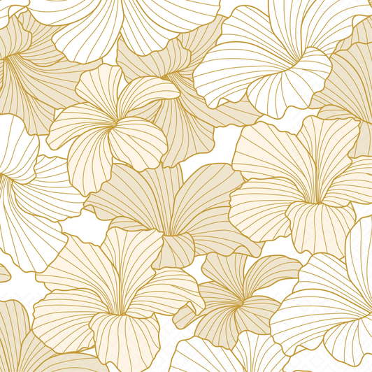Boston International White Hibiscus Gold Lunch Napkins, Soft 3-Ply Floral Paper Napkins, Decorative Disposable Table Napkins for Dining, Parties & Entertaining
