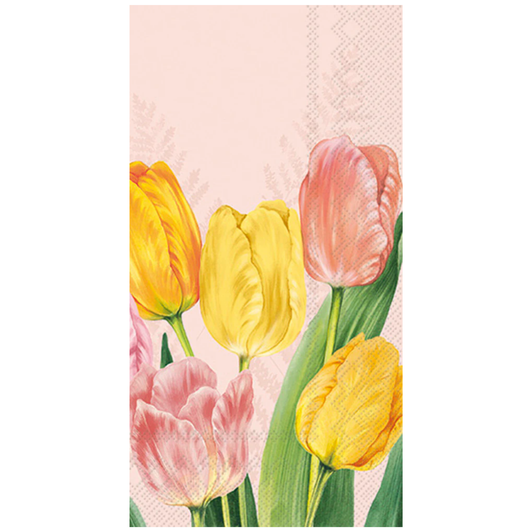 Boston International Spring Tulips Rose Guest Towels, Soft 3-Ply Floral Paper Hand Towels, Decorative Disposable Bathroom Napkins for Powder Rooms & Parties
