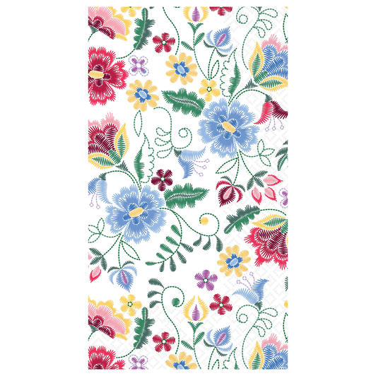 Boston International Stitched Guest Towels, Soft 3-Ply Embroidery-Inspired Floral Paper Hand Towels, Decorative Disposable Bathroom Napkins for Parties & Powder Rooms