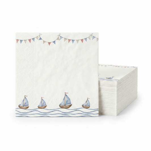 Altoona Design Blue Sailboats Cocktail Napkins - Premium Airlaid Linen-Feel Disposable Hand Towels for Birthday Party, Baby Shower & Event Decor