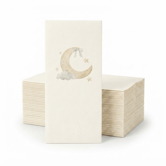 Altoona Design Bow Moon Guest Towel Napkins - Premium Airlaid Linen-Feel Disposable Hand Towels for Birthday Party, Baby Shower & Event Decor