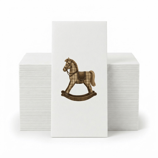 Altoona Design Vintage Rocking Horse Guest Towel Napkins - Premium Airlaid Linen-Feel Disposable Hand Towels for Birthday Party, Baby Shower & Event Decor