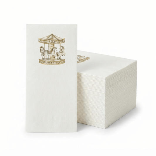 Altoona Design Gold Carousel Guest Towel Napkins - Premium Airlaid Linen-Feel Disposable Hand Towels for Birthday Party, Baby Shower & Event Decor