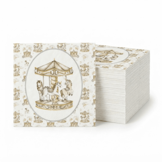 Altoona Design Gold Carousel Cocktail Napkins - Premium Airlaid Linen-Feel Disposable Hand Towels for Birthday Party, Baby Shower & Event Decor