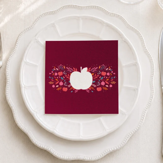Altoona Design Cutout Apple Cocktail Napkin Jewish New Year Printed Airlaid Linen-Feel Disposable Hand Towels for Holiday Party Buffet & Dinner (20 Pack)