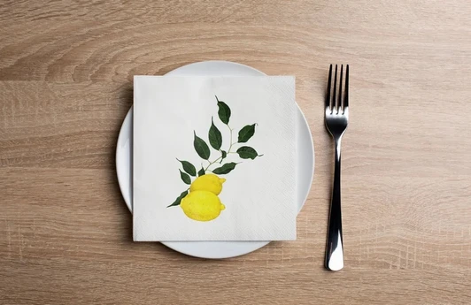 Altoona Design Lemon Leaves Cocktail Napkins Printed Airlaid Linen-Feel Disposable Hand Towels for Jewish New Year & Sukkos Holiday Party Buffet & Dinner