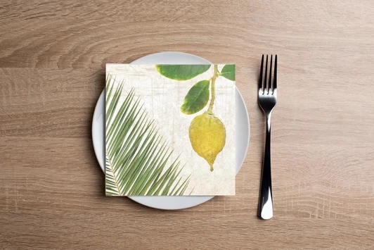 Altoona Design Citron Palm Cocktail Napkins Printed Airlaid Linen-Feel Disposable Hand Towels for Jewish New Year & Sukkos Holiday Party Buffet & Dinner