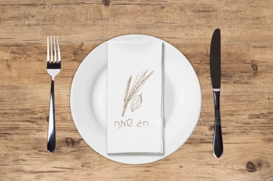 Altoona Design Tan Chag Sameach Printed Guest Towel Airlaid Linen-Feel Disposable Hand Towels for Jewish New Year & Sukkos Holiday Party Buffet & Dinner