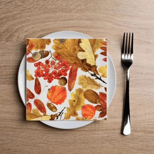 Altoona Design Autumn Foliage Cocktail Napkin Printed Airlaid Linen-Feel Disposable Hand Towels for Thanksgiving Fall Holiday Party Buffet & Dinner- 20 Pack