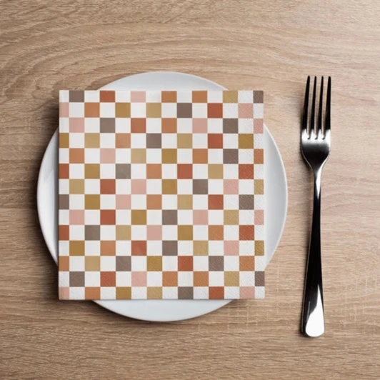 Altoona Design Fall Checkerboard Cocktail Napkin Printed Airlaid Linen-Feel Disposable Hand Towels for Thanksgiving Fall Holiday Party Buffet & Dinner(20Pack)