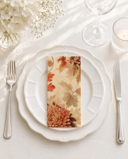 Altoona Design Woodland Chrysanthemum Guest Towel Printed Airlaid Linen-Feel Disposable Hand Towels for Thanksgiving Fall Holiday Party Buffet & Dinner(16Pack)