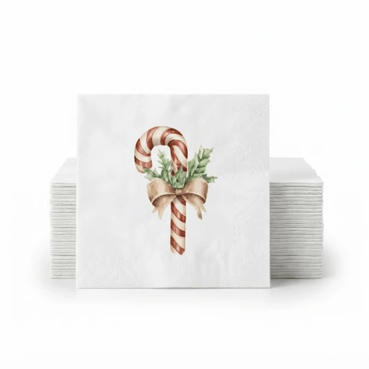 Altoona Design Candy Cane Christmas Disposable Cocktail Napkins, Absorbent Airlaid Linen-Feel Napkins for Xmas Dinner, Holiday Party & Winter Decor - 20 Pack