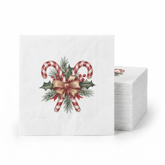 Altoona Design Double Candy Christmas Disposable Cocktail Napkins, Absorbent Airlaid Linen-Feel Napkins for Xmas Dinner, Holiday Party & Winter Decor - 20 Pack