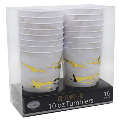 White & Gold Marble 10oz. Wedding Plastic Tumbler / Cups 16ct.