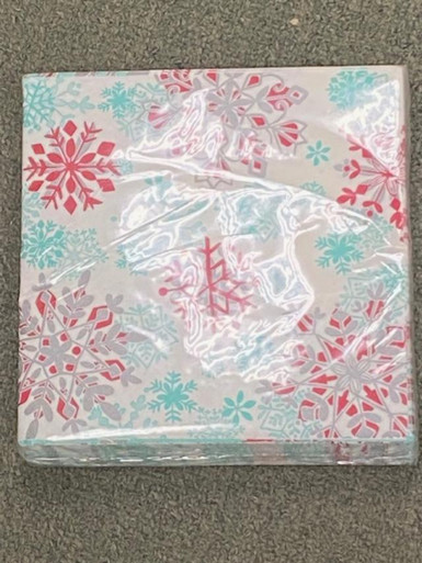 Red & Silver Snowflakes on White Background Christmas Holiday Lunch Napkins  16ct.