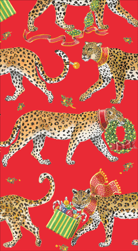 Caspari Christmas Leopards Red Guest Towel -15 Count