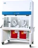 Esco Streamline SLC-RABS compounding aseptic isolator, 4 ft, two oval gloveports, positive pressure, shown with optional sharps disposal containers; this configuration ships with a plain work tray