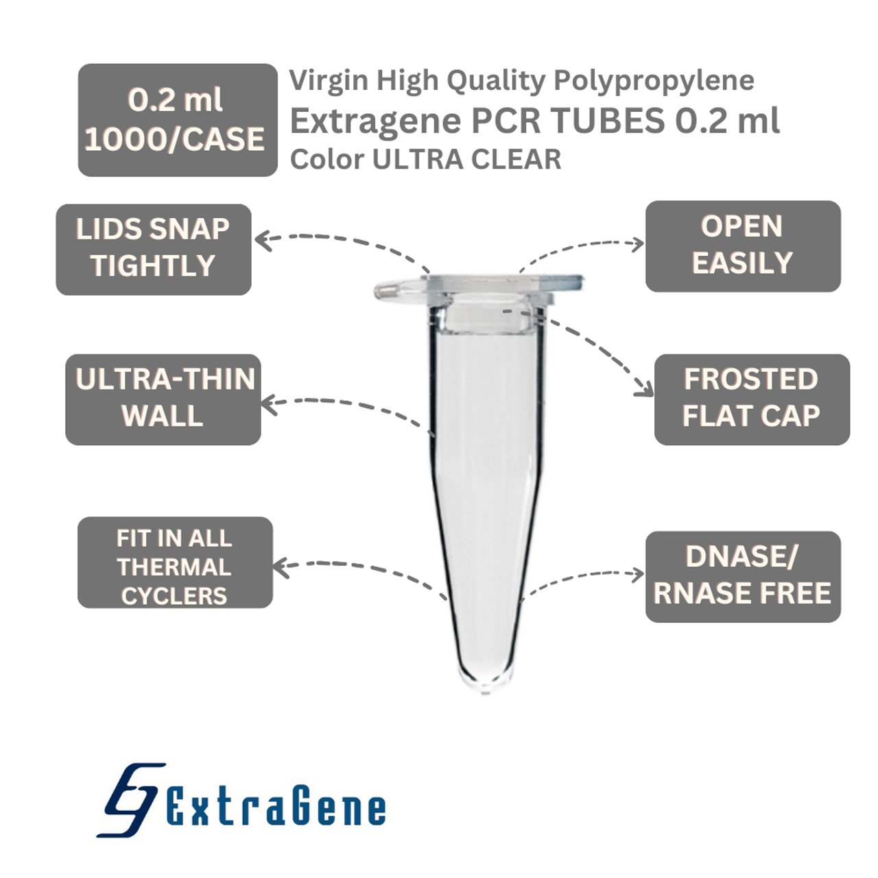 Extragene 0.2 ml PCR Tube with Flat Caps