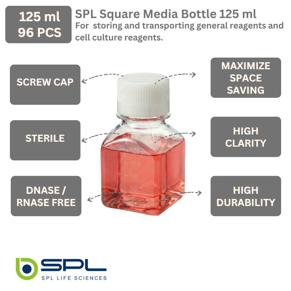 SPL 125 ml Square Media bottle (STERILE) Case of 96